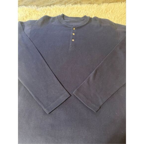 Men's crew neck half buttons pullover midnight henley long sleeve casual t-shirt - Picture 4 of 5